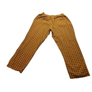 Boomx Yellow Plaid Lounge Pants Men's  Large Cotton Elastic Waist Relax Fit